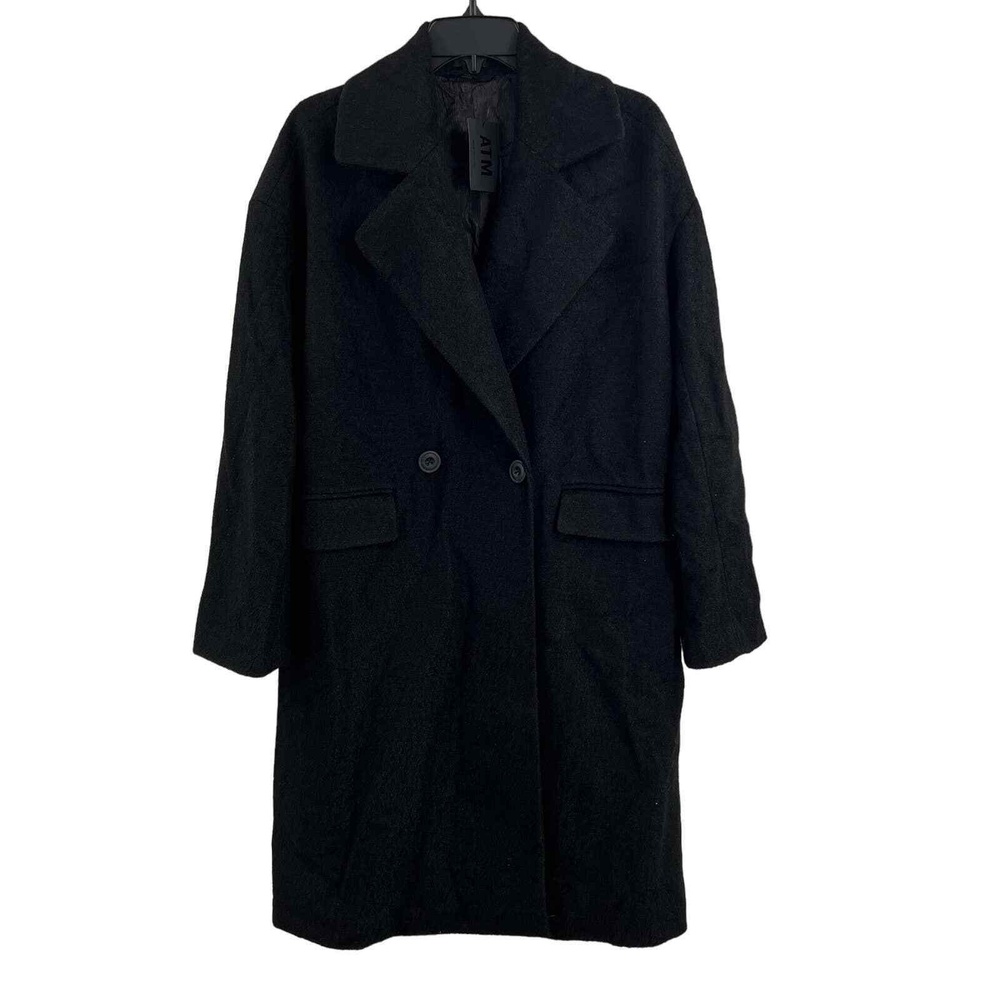 ATM Women’s Coat Black Oversize 2 Button Mid Length Classic Minimalist Small New